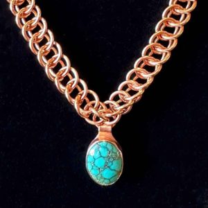 3-in-1 copper half persian weave necklace with turquoise pendant
